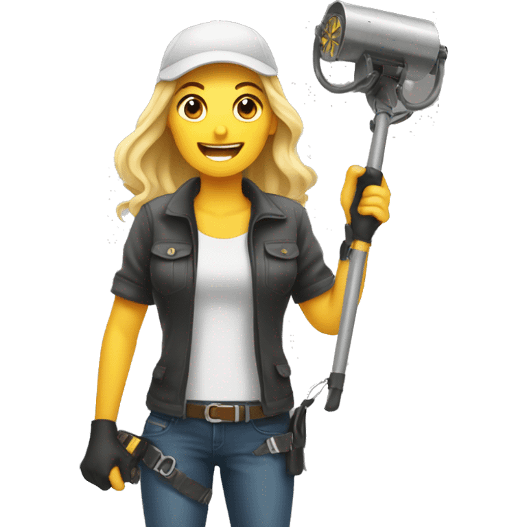 Pretty woman holding a metal detector dirt emoji