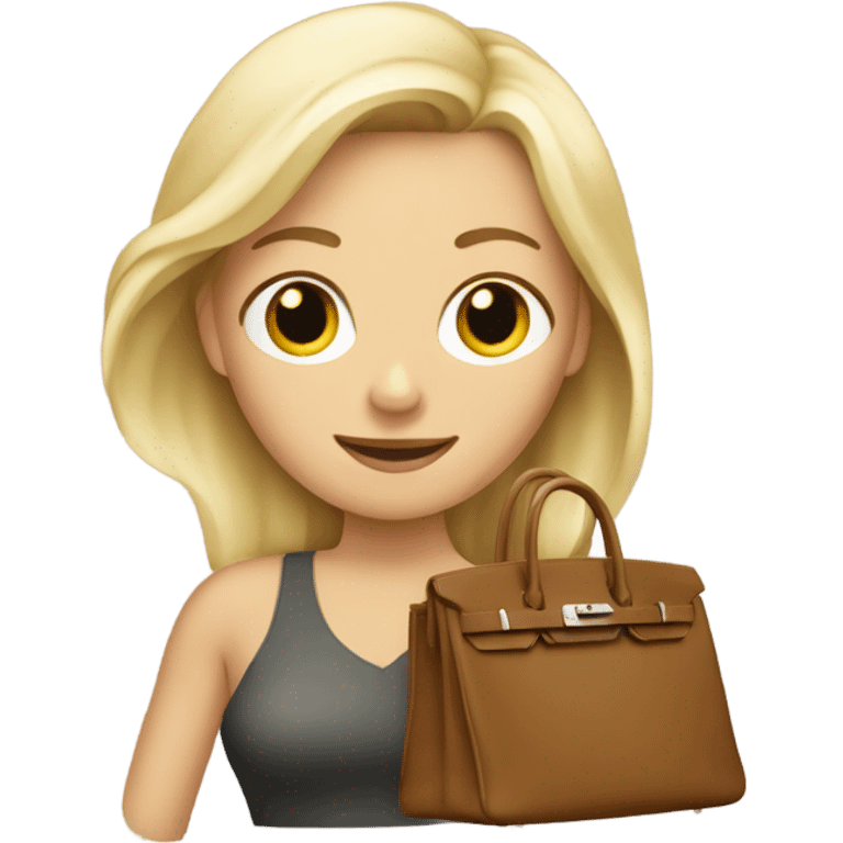 blonde woman holding a birkin emoji