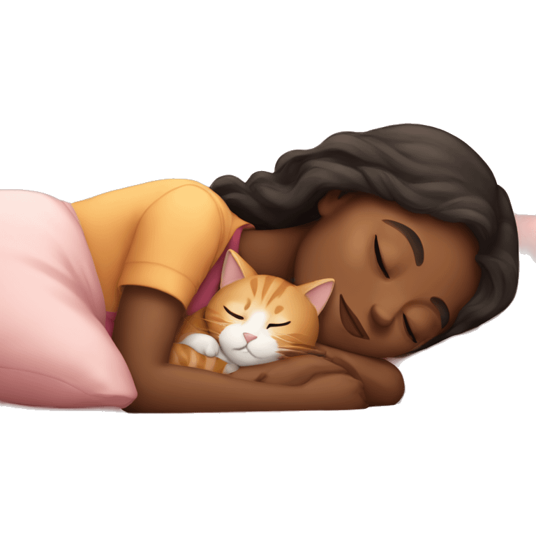 Girl sleeping with cat emoji