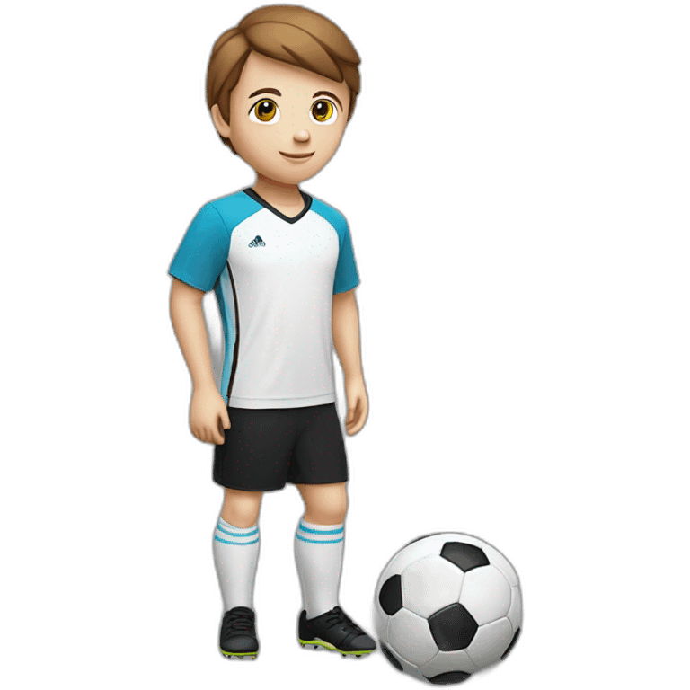 WHITE CHILD, BROWN HAIR, STRAIGHT WITH RED SHIRT AND BLACK SHORTS PLAYING SOCCER emoji