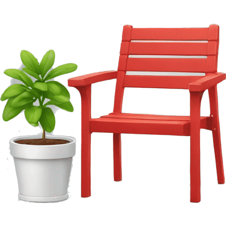 a red garden chair with a plant in pot next to it emoji