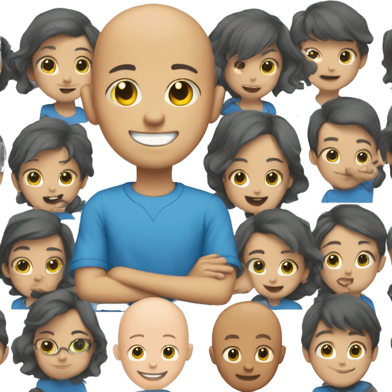 smiling boy in blue shirt bald emoji