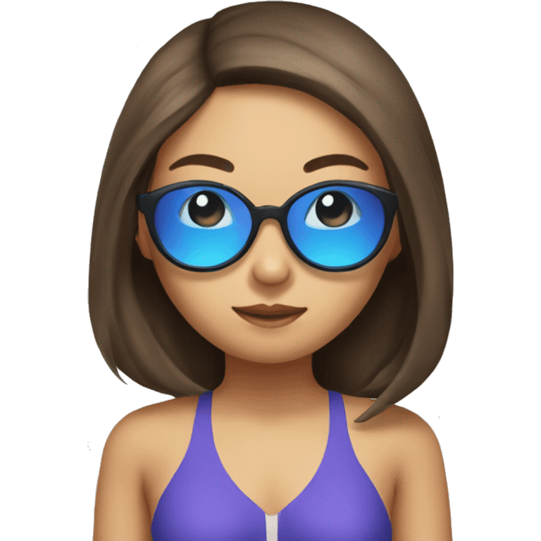 a long brown hair Asian girl in monokini with swimming glasses on her head emoji