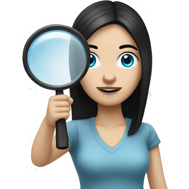 white Girl with black hair and blue eyes playing with magnifying glass emoji