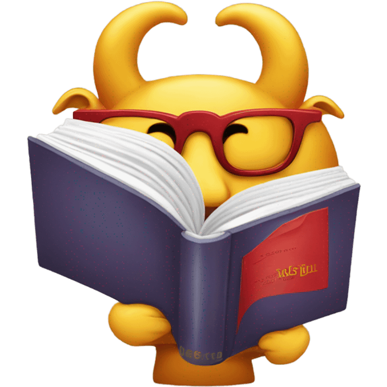 A Red Bull with bifocals reading a book. emoji