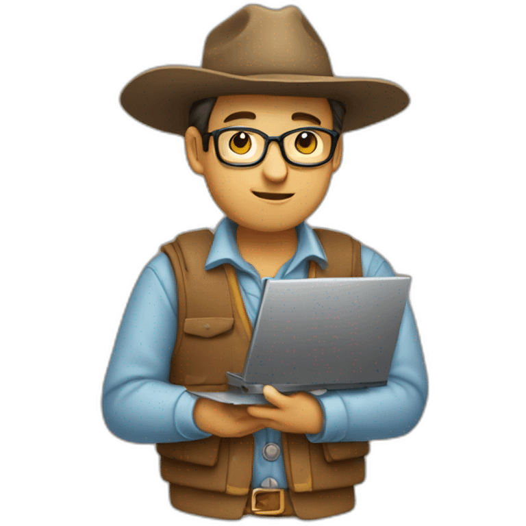 gaucho programmer not wearing hat and writing code on a computer emoji