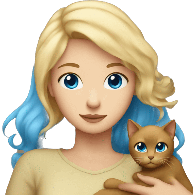 Blonde woman with blue eyes  hugs brown cat  emoji