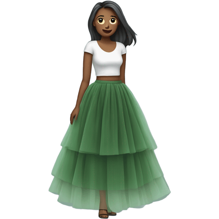 Long Green tulle skirt, isolated emoji