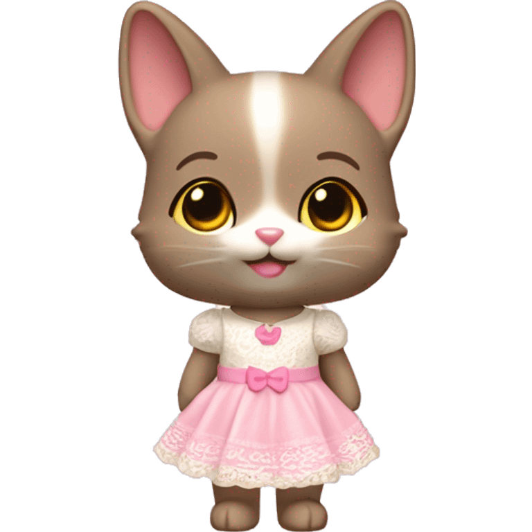 sylvanian gato marrón claro con vestido rosa emoji