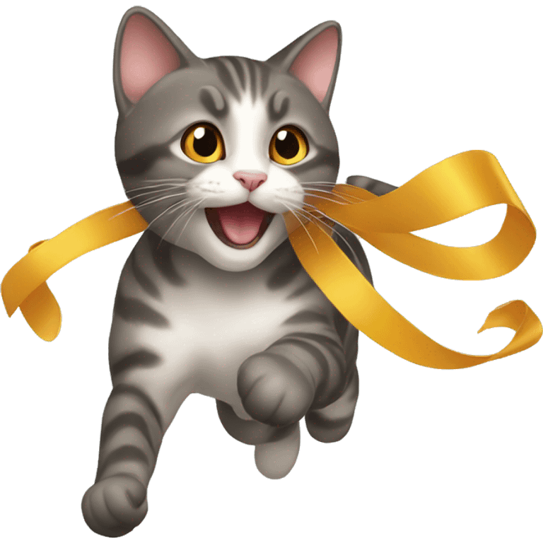 cat chasing long ribbon emoji