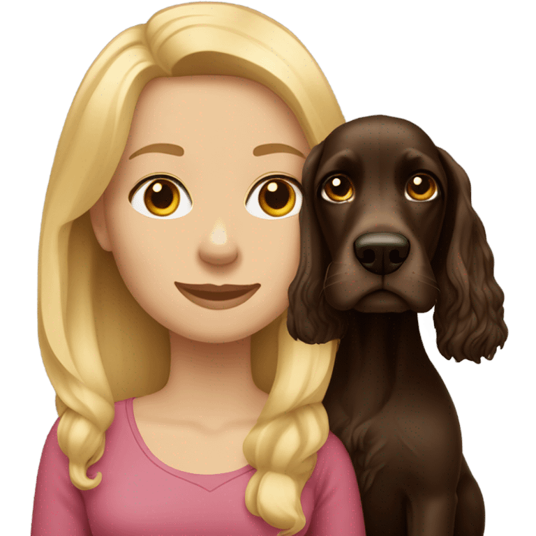 Women with blonde hair with a dark drown cocker spaniel  emoji