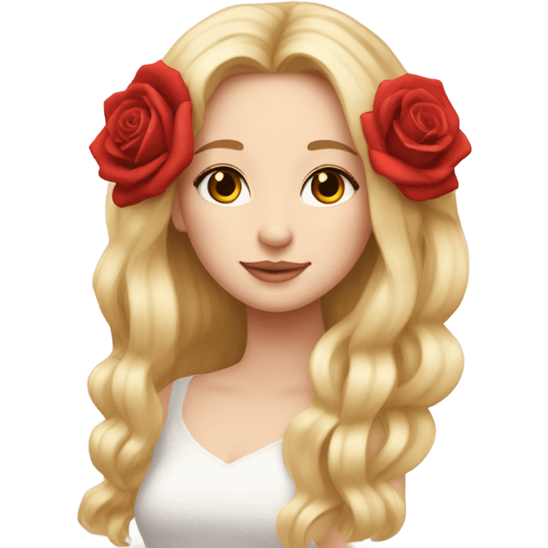 Beautiful, rose, red, flowers in hair, long blonde hair, white fair skin emoji