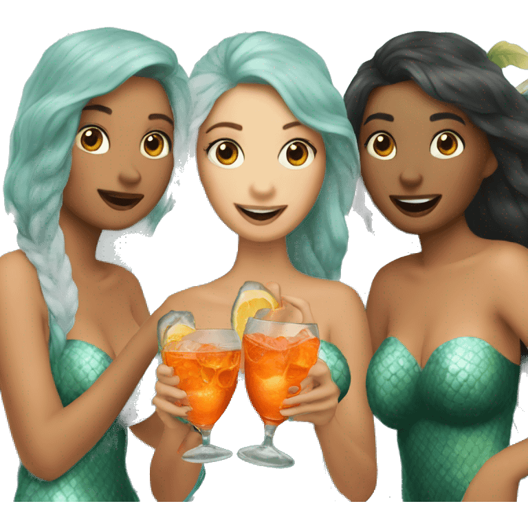 three mermaids drinking aperol emoji