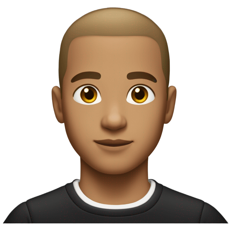 boy with light tanned skin, buzz cut, no facial hair, wearing a smart black quarter zip jumper with white t shirt underneath. emoji