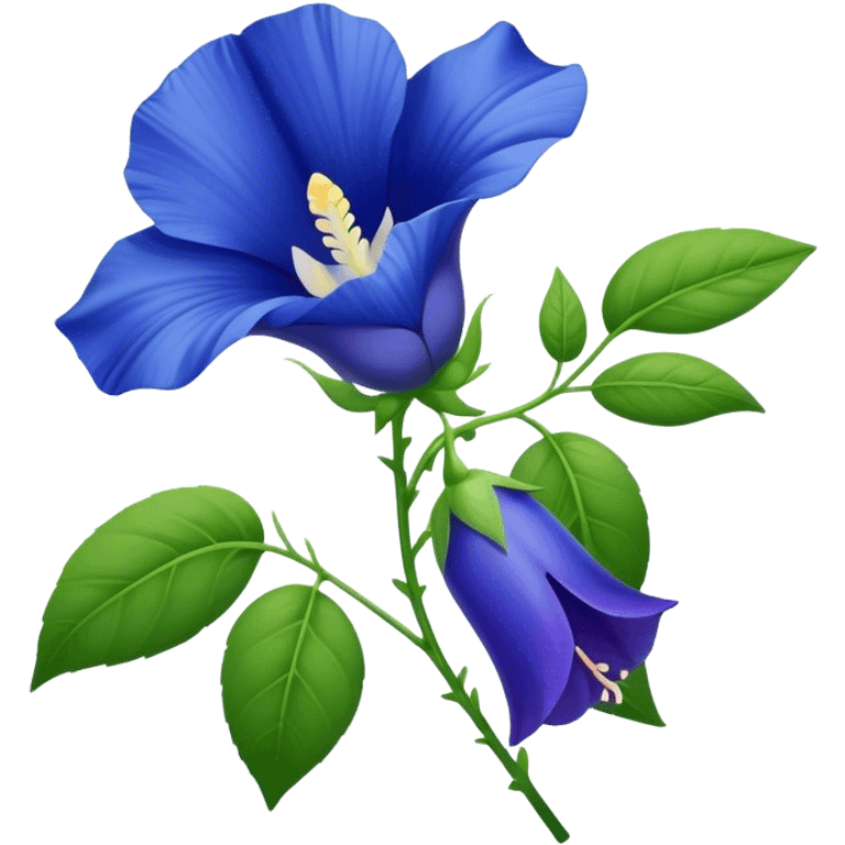 single Blue Butterfly Pea flower, stem, leaf emoji