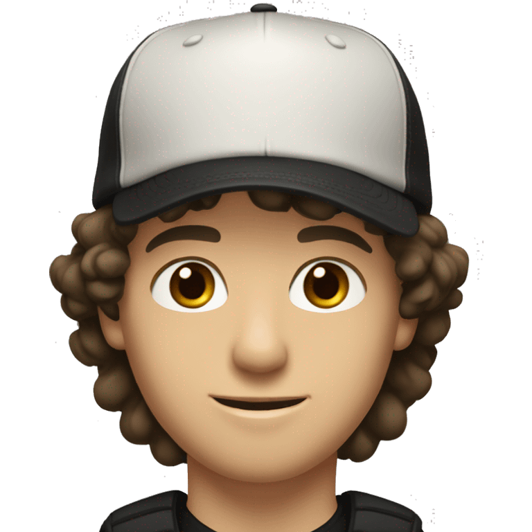 white young man with dark brown hair and light brown eyes with black skater hat emoji