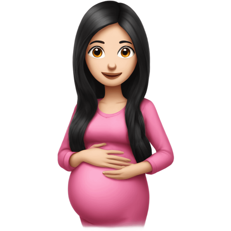 Beautiful Russian girl very long black hair pink clothes pregnant emoji