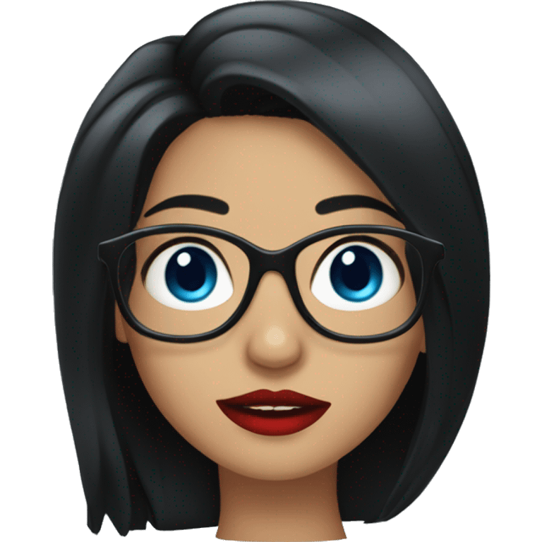 Tanned long black hair girl with glasses with red lips and blue eyes emoji