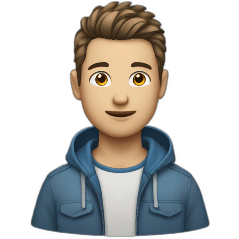 Un jeune homme avec les cheveux couper dégradé bas et teinture bleu emoji