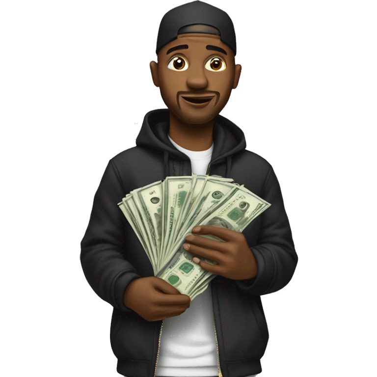 Rapper holding money emoji