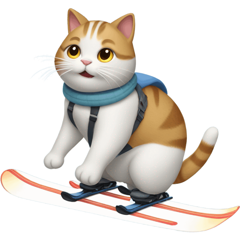 Cat riding skis and being fat emoji