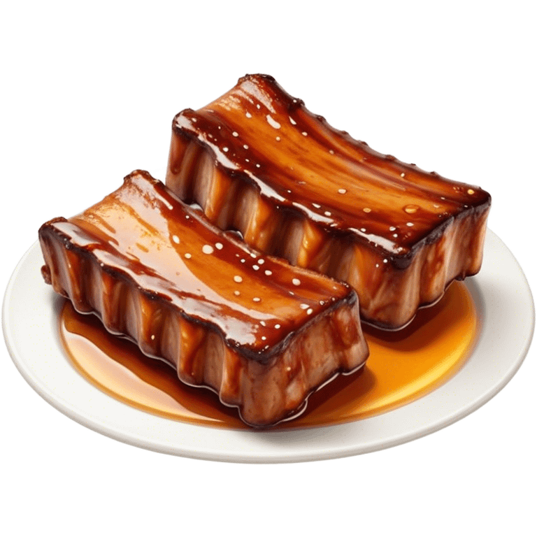 Honey Glazed BBQ Ribs Cinematic Realistic Honey Glazed BBQ Ribs Dish Emoji, depicted as a small portion of tender, honey-glazed ribs with a sticky, smoky finish, rendered with rich textures and warm, dynamic lighting. emoji