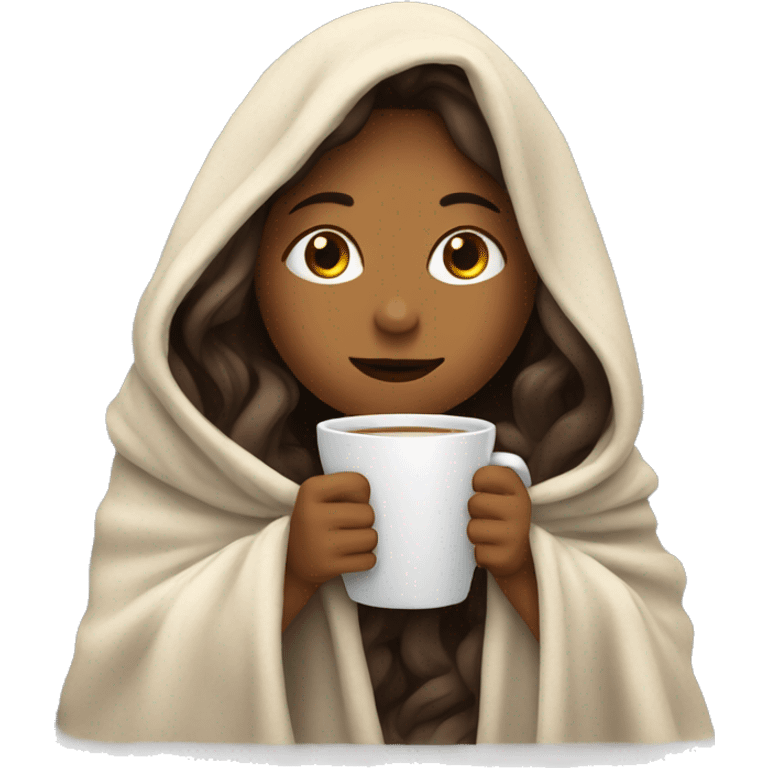 girl inside a blanket sipping coffee eyes closed emoji