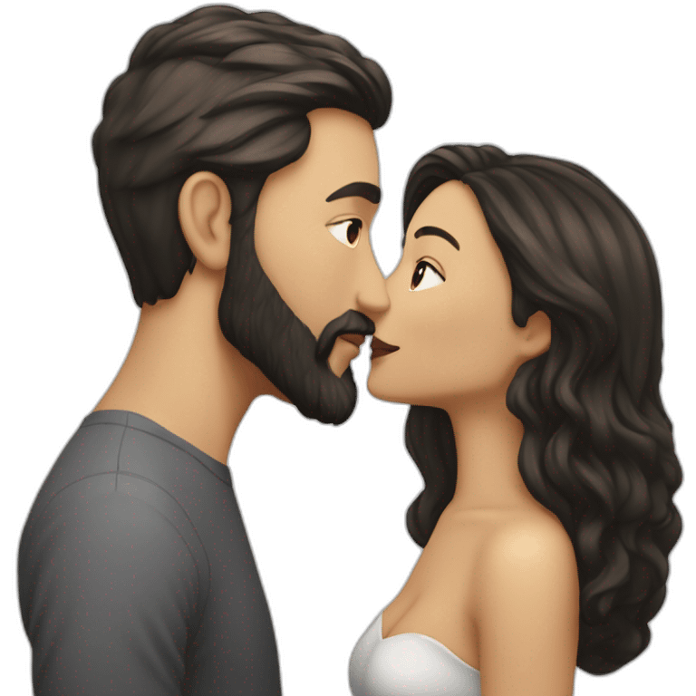 White-man-with-a-smooth-black-hair-cut-fade-and-a-black-beard-kissing-a-white-woman-with-long-brown-waved-hair emoji