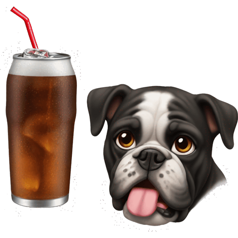 Black bulldog drinks soda emoji