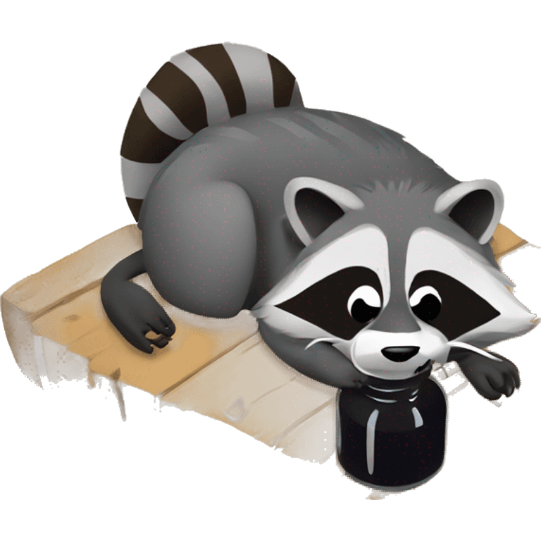 drunk raccoon lying on the ground drinking from a bottle emoji