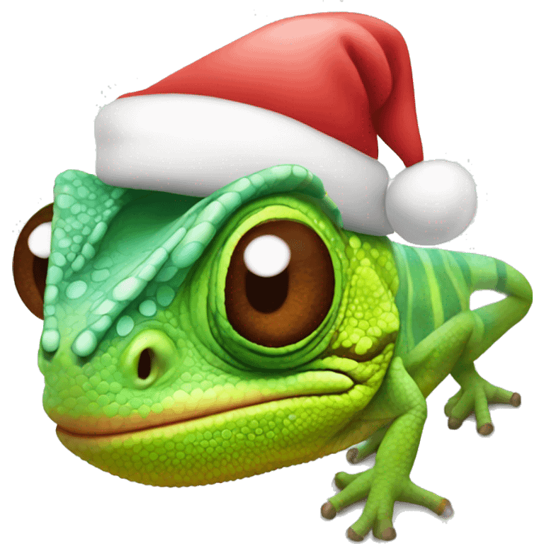 Chameleon wearing a Santa hat emoji