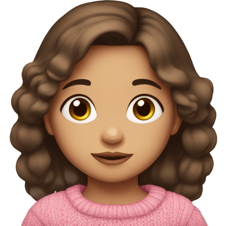 toddler girl, hispanic, long brown hair, brown eyes, pink sweater, winter emoji