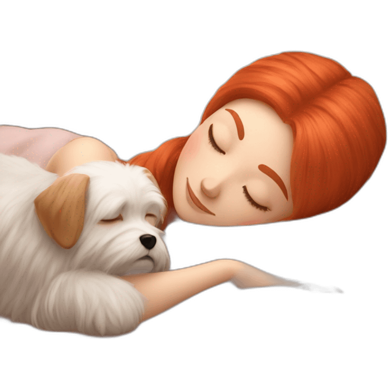 Red-haired girl with Maltese dog sleep emoji