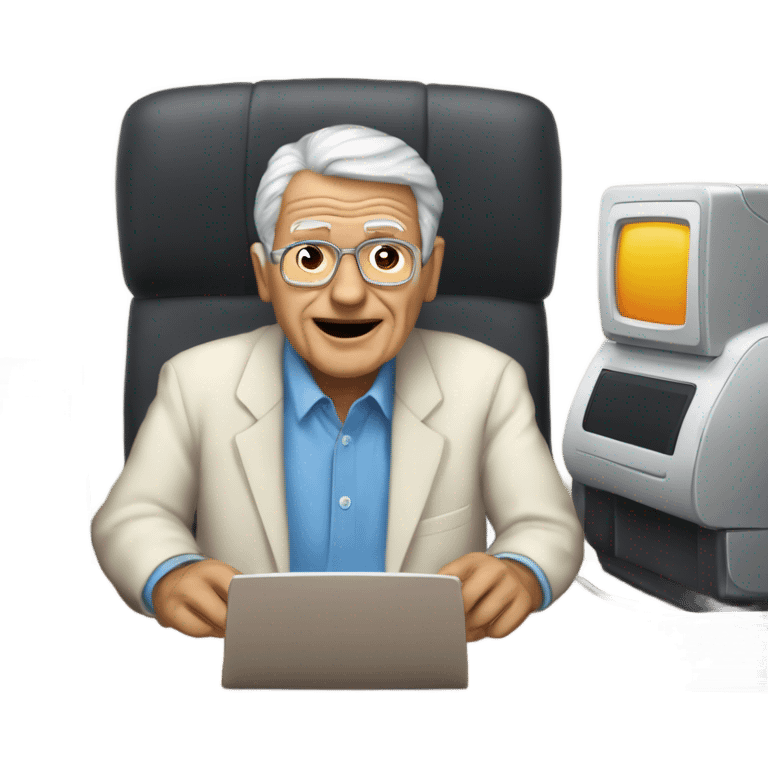 Un anciano confundido frente a una computadora emoji