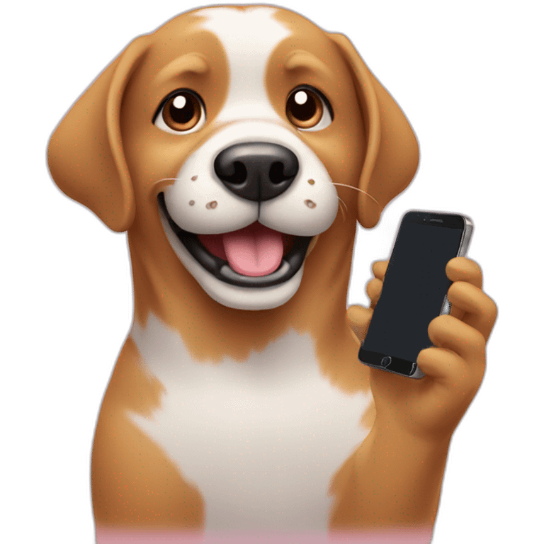 Dog happy to use his smartphone emoji