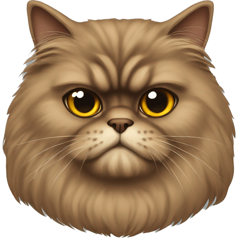 Brown Persian Cat with grumpy face emoji