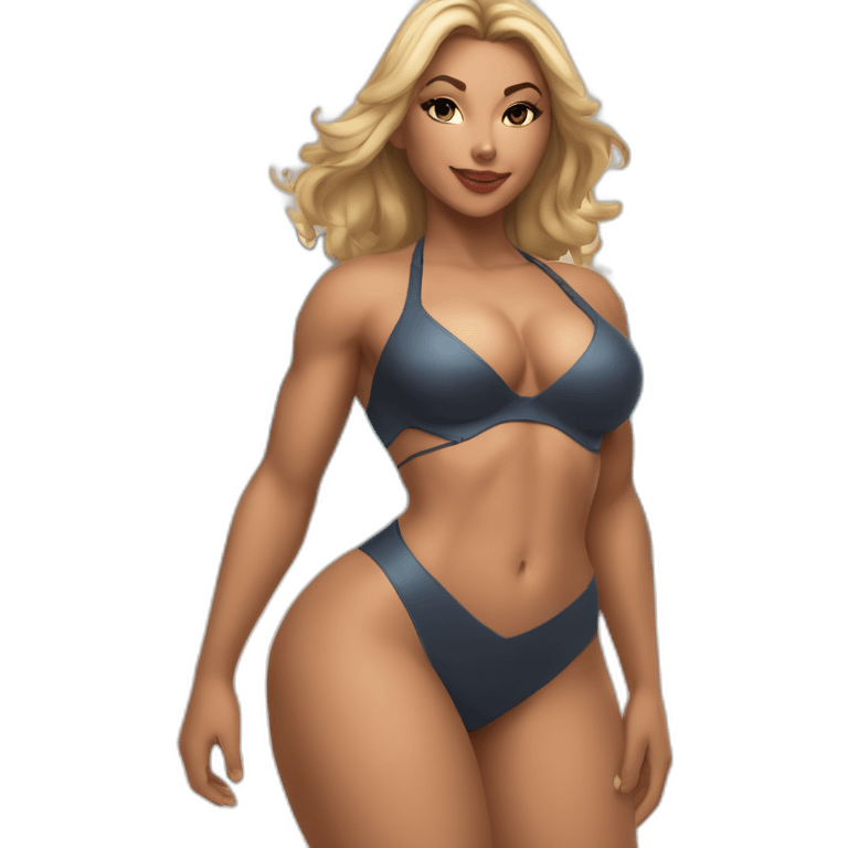 Slim-thicc Caucasian woman bikini superhero pose (beach body) lower body emoji