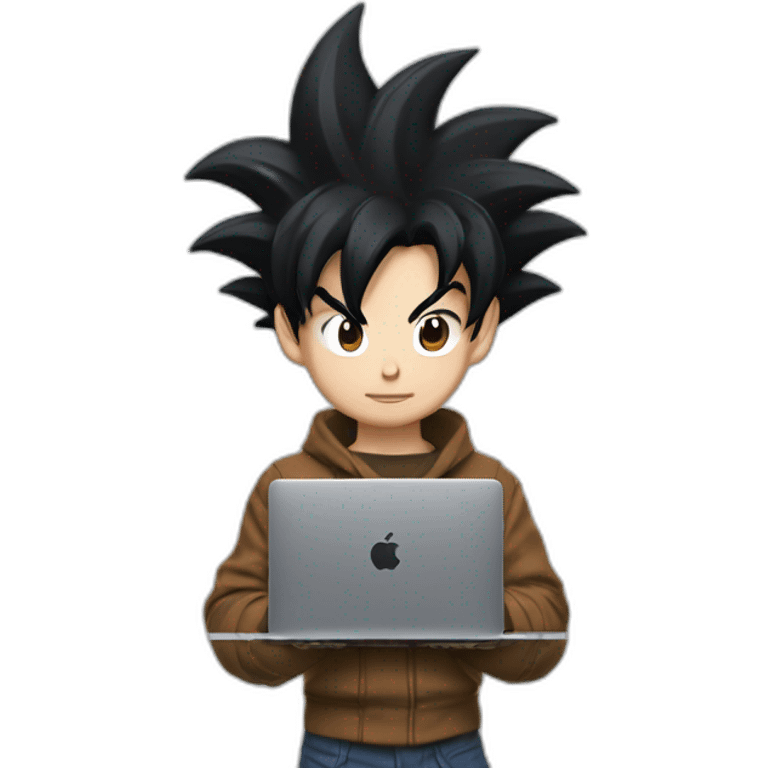 Goku black hair with a mac book  emoji