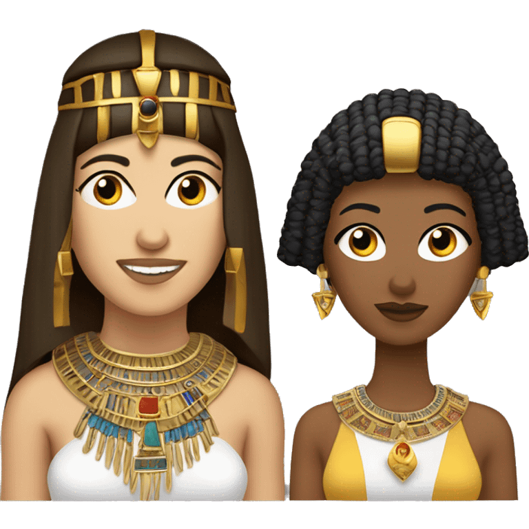 Cleopatra ( brunette ) with a neckless writen zeineb on it , and juba ( berber king (white berber ) with a neckless written massil on it emoji