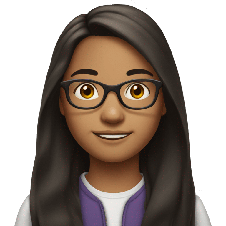 12 year old  girl with long dark brown hair and clear rim glasses emoji