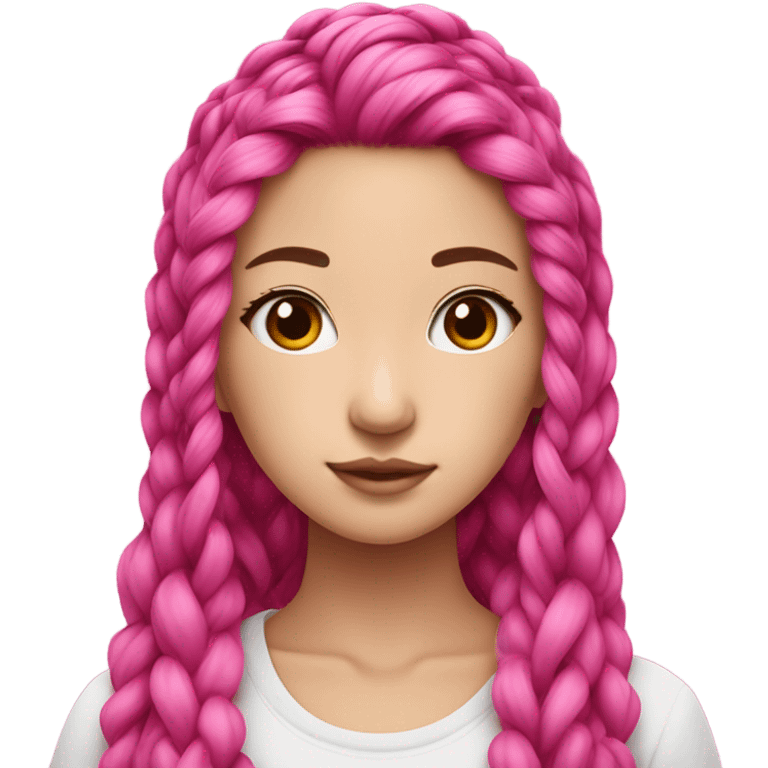 Korean beautiful young woman, hot pink split-dyed long hair with 2 small breads in half hair emoji