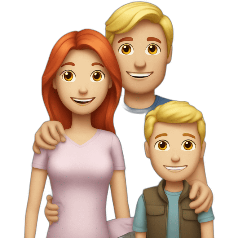 Mom red hair and dad blond and son blond happy emoji