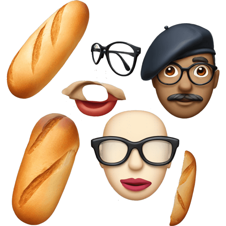 An emoji with big lips, glasses, a baguette and a french beret emoji