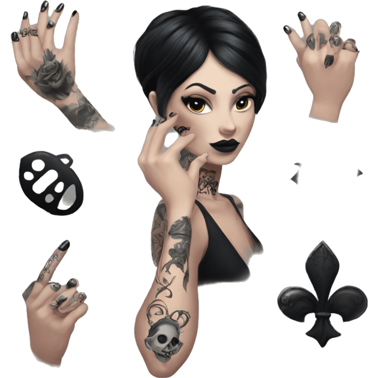 Feminine Arm with Gothic Tattoos and black fingernails  emoji