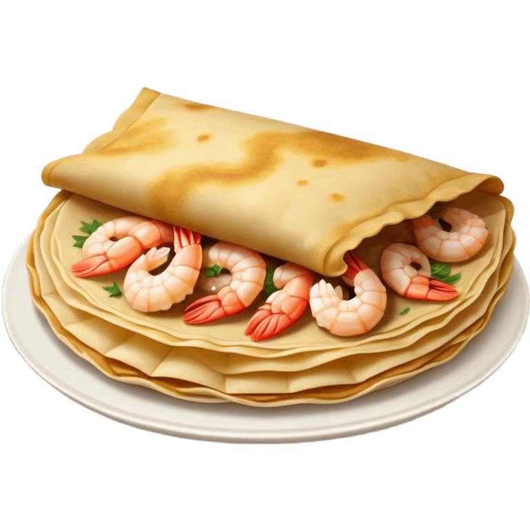 Bánh Xèo Cinematic Realistic Bánh Xèo Dish Emoji, depicted as a crispy, folded crepe filled with shrimp and pork, rendered with dynamic textures and vibrant, appetizing lighting. emoji