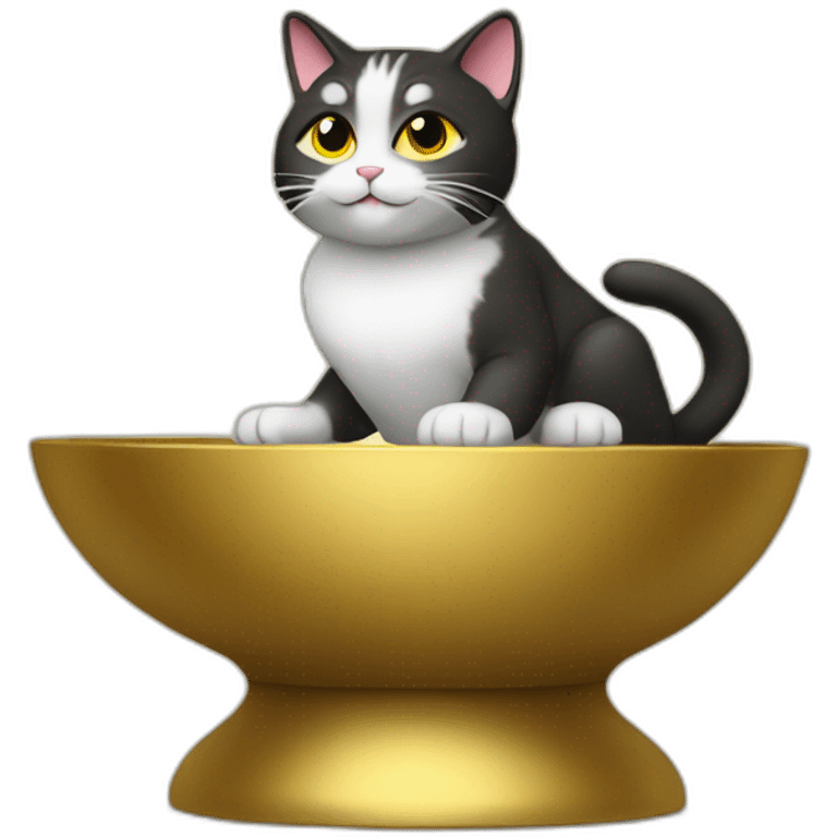 cat secretary sitting on top of the gold cloud emoji