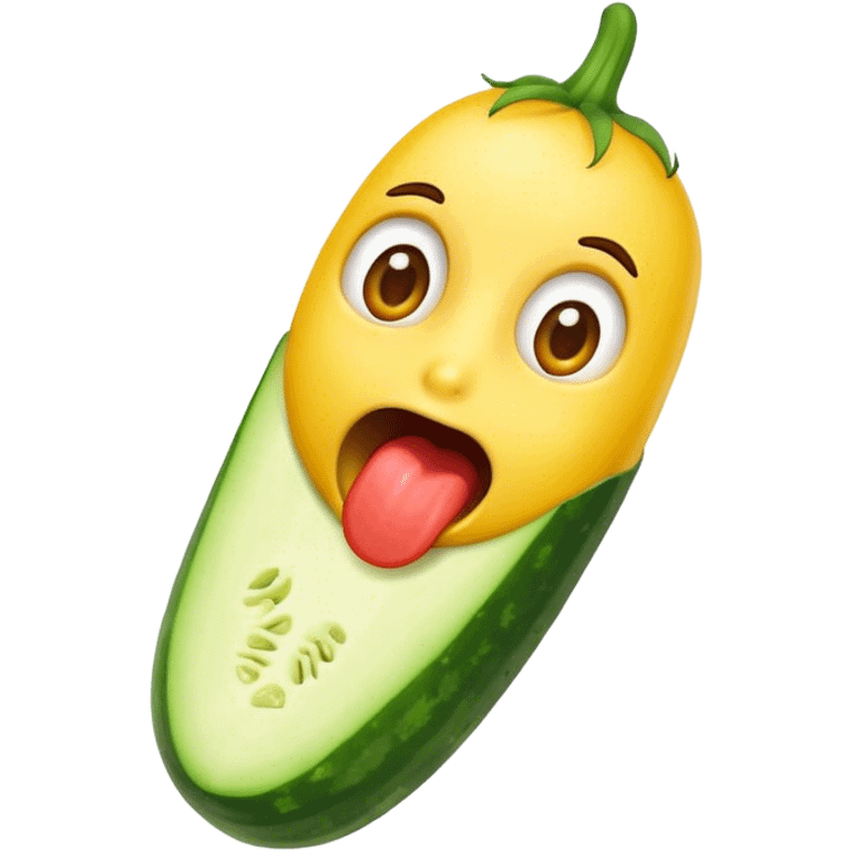 Surprise emoji eating a cucumber emoji