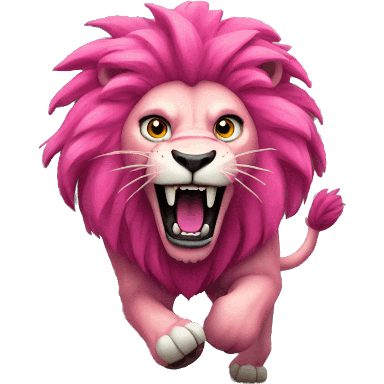 Roaring scary pink lion running through the forest emoji