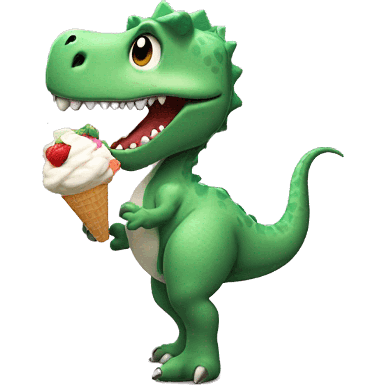 Dinosaur in a tutu eating ice cream￼ emoji