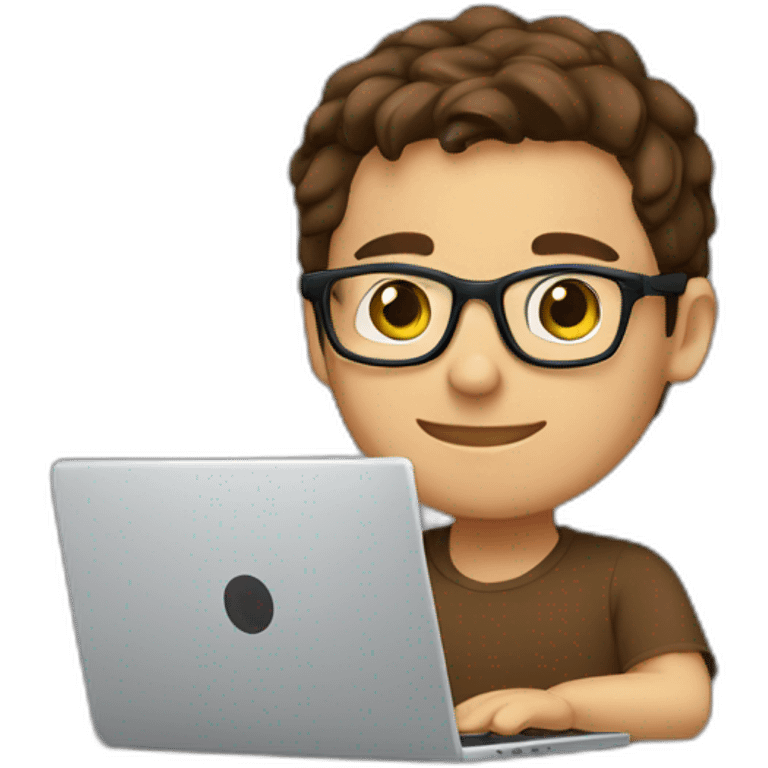 young male causcasian designer, brown hair, tortoise square eyeglasses,  working on laptop emoji